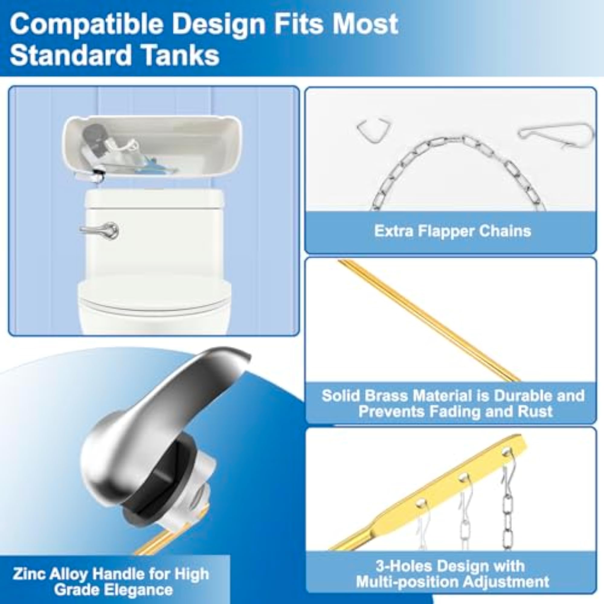 Universal Toilet Flush Handle Kit with Zinc Alloy Lever